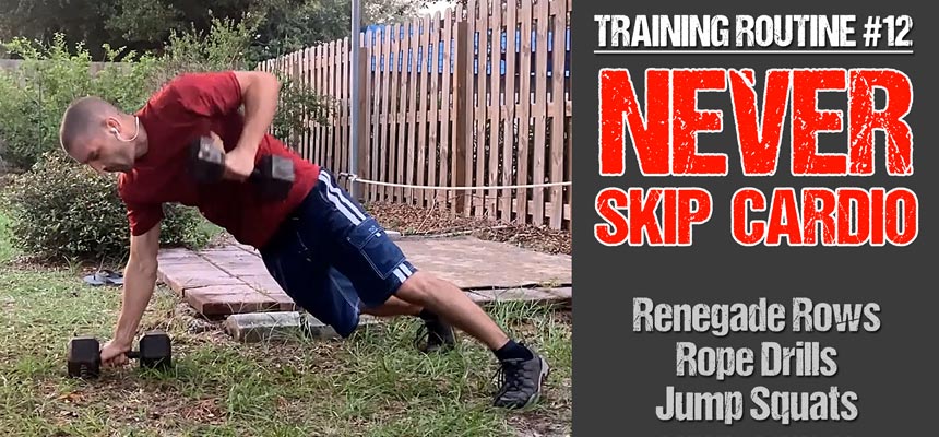 Training Routine #12: Fight Cardio Circuit with Renegade Rows, Rope Drills and Jump Squats